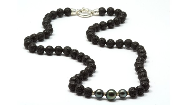 Hualalai herenketting met Lava en Tahitiparels