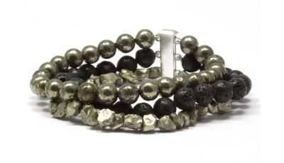 Pahoehoe heren armband met pyriet en lava