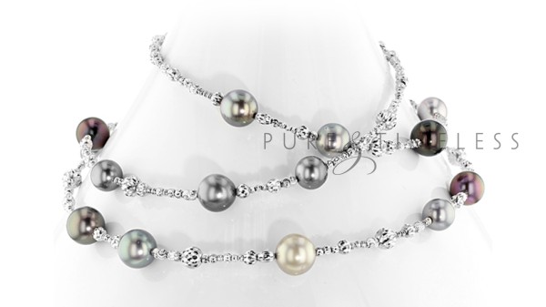18 karaat witgouden collier met 9-11 mm Tahiti parels