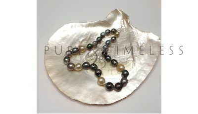 Multicolor parelketting Tahiti en Zuidzee barok met gouden sluiting