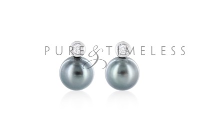 Tahiti parel oorknopjes met 0.10 ct diamant