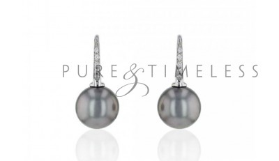 Witgouden oorhaken met Tahiti parel en diamant