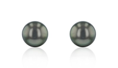 Oorknopjes zwarte Tahiti parels 12-12.5 mm witgoud