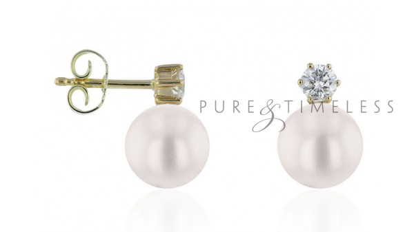 Parel oorbellen Akoya AAA 8,5-9 mm met diamant