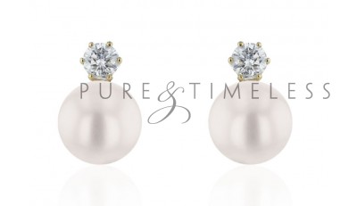 Parel oorbellen Akoya AAA 8,5-9 mm met diamant