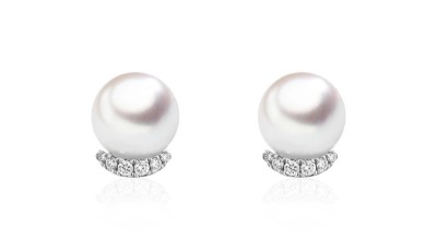 Diamant Akoya parel oorknopjes 18 karaat witgoud
