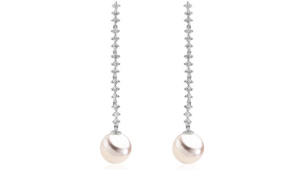 18k Witgouden oorhangers met Akoya en diamant
