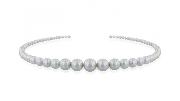 Exclusieve parelketting met licht grijze Akoya en Zuidzee parels oplopend