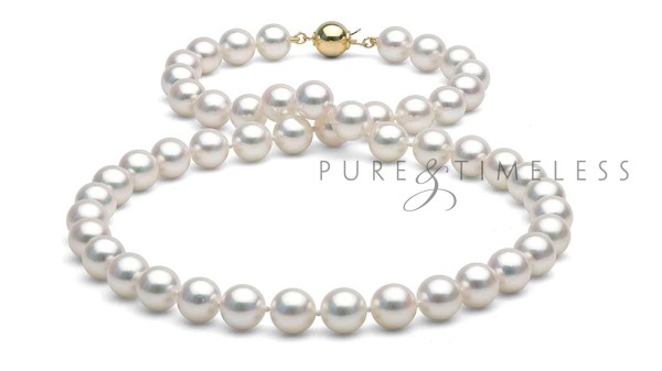 8,5-9 mm AAA Akoya parelcollier met geelgouden slot
