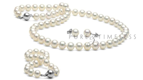 Akoya parelsieraden set AAA 7-7,5 mm witgouden sluiting