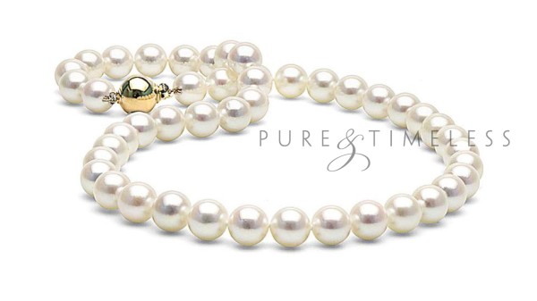 Akoya parelketting 9-9,5 mm AA+ kwaliteit met geelgouden slot