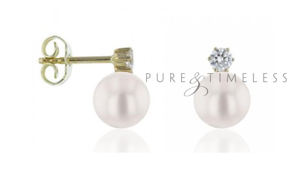 Akoya oorknopjes met diamant 7,5-8 mm