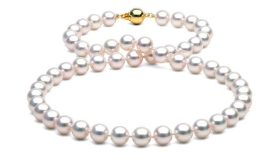 Akoya parelketting AA+ 7,5-8 mm geelgoud