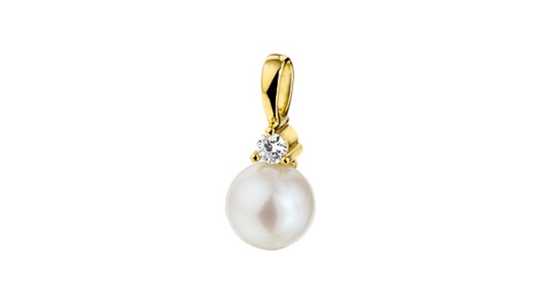 14 karaat gouden parelhanger met diamant