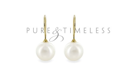 Gouden oorhaken met 9-9,5 mm zoetwaterparel