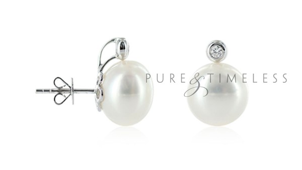 Oorknopjes met 9,5-10 mm zoetwaterparel en diamant