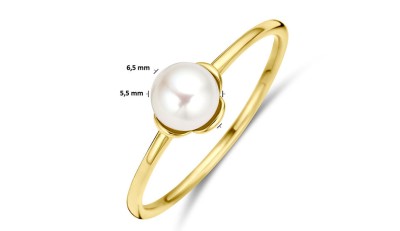 Ring bloem geelgoud met Akoya parel