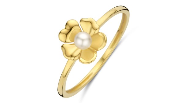Bloem ring goud met Akoya parel