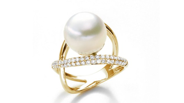 18k gouden ring met 11-12 mm Zuidzee parel en diamant