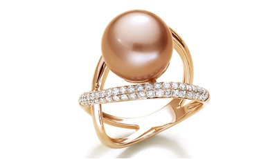 Parel ring met diamant - 18 krt roségoud