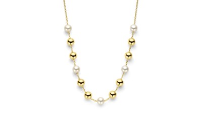 Gouden collier bolletjes en zoetwaterparels