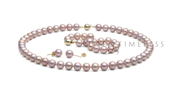 Lavendel parel set AAA 8,5-9mm. Collier, armband en oorbellen