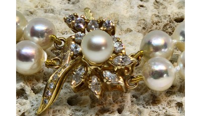 Exclusieve 2-rij Akoya armband met diamanten slot