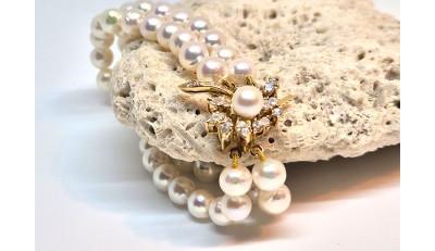Exclusieve 2-rij Akoya armband met diamanten slot