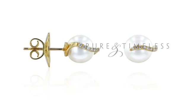 Gouden Zuidzee parel oorknopjes 8-9 mm met diamant