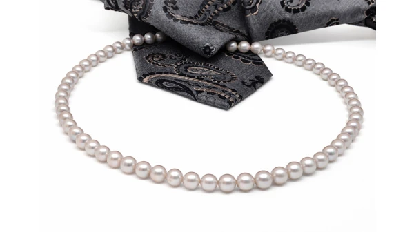 Heren ketting parels, grijze zoetwaterparels 7,5-8 mm